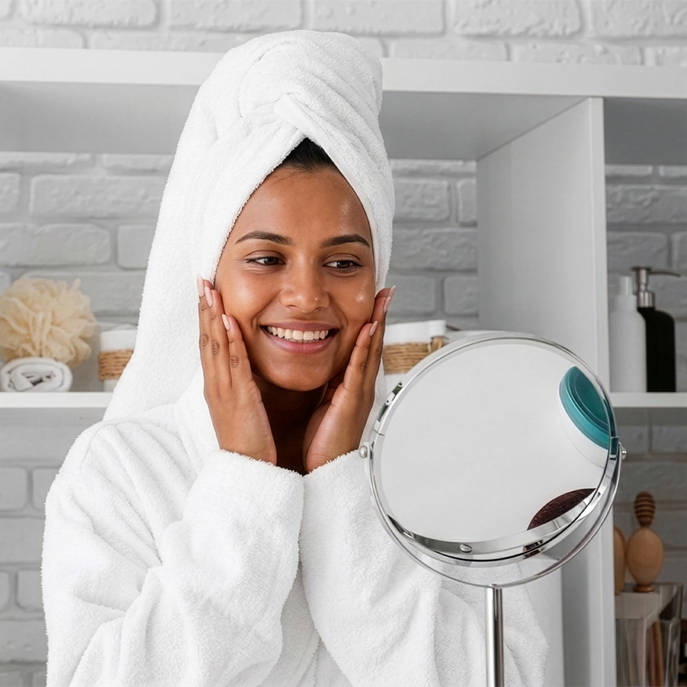 An Indian woman doing a skincare routine