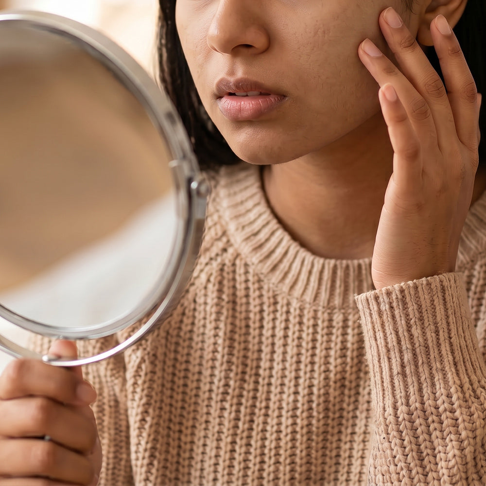 A girl with uneven skin tone