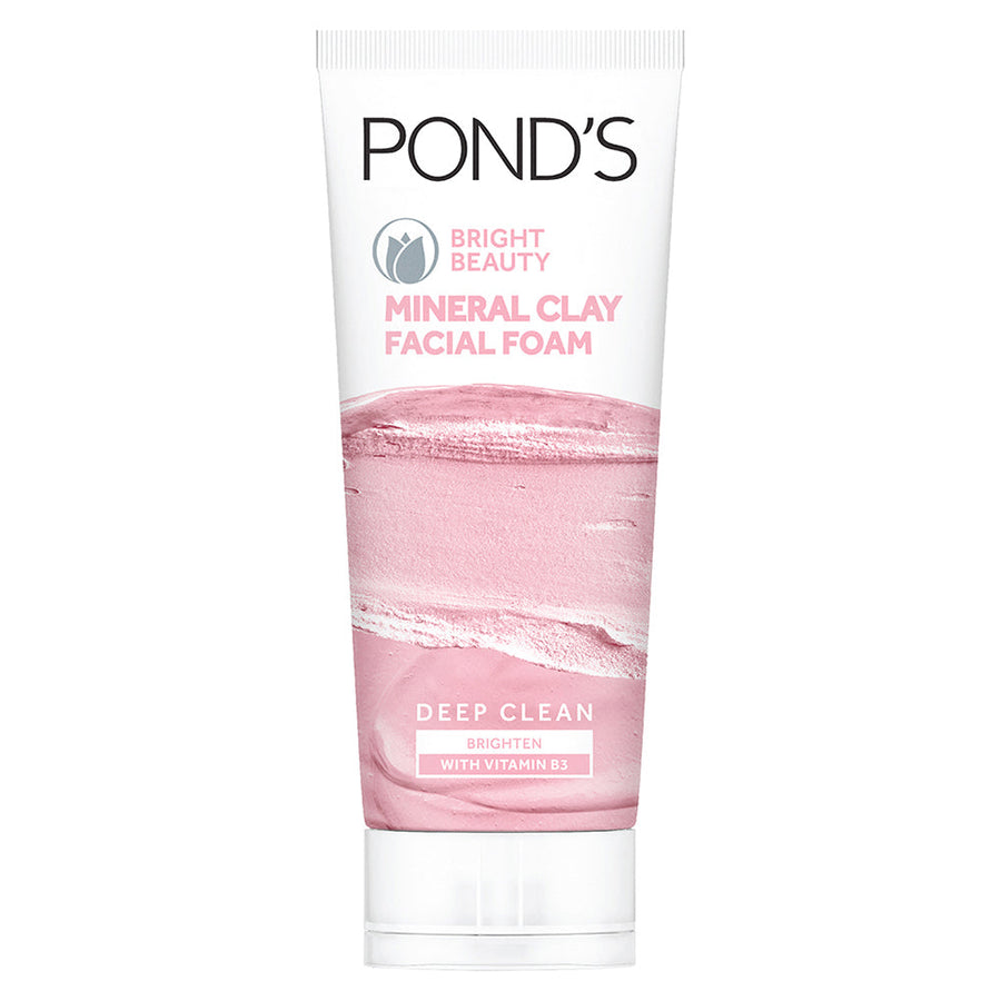 Pond's Bright Beauty Mineral Clay Facial Foam With Vitamin B3+, Oil Free Instant Glow, (90gm)